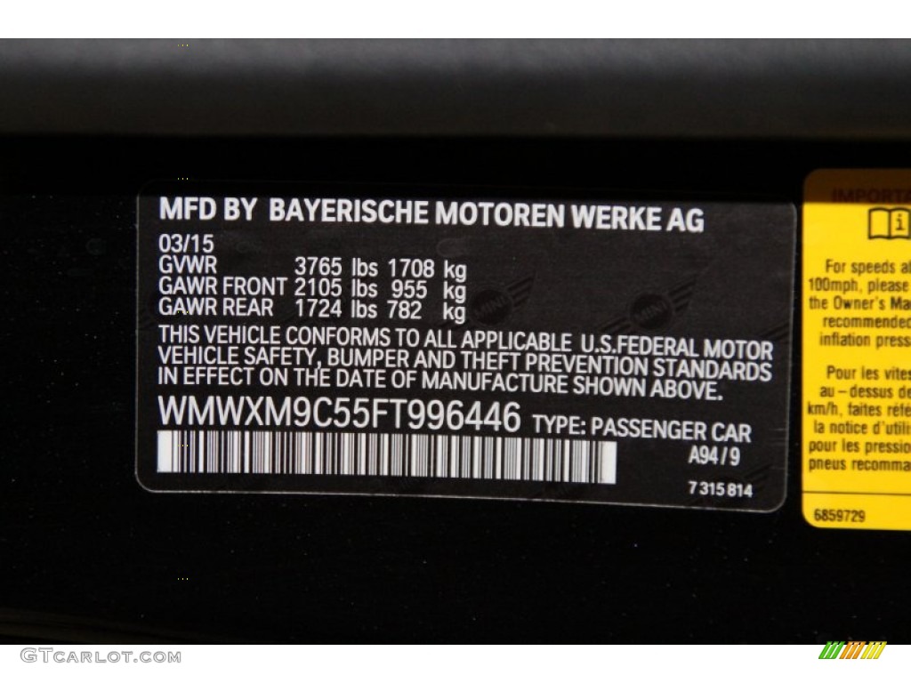 2015 Mini Cooper John Cooper Works 2 Door Color Code Photos