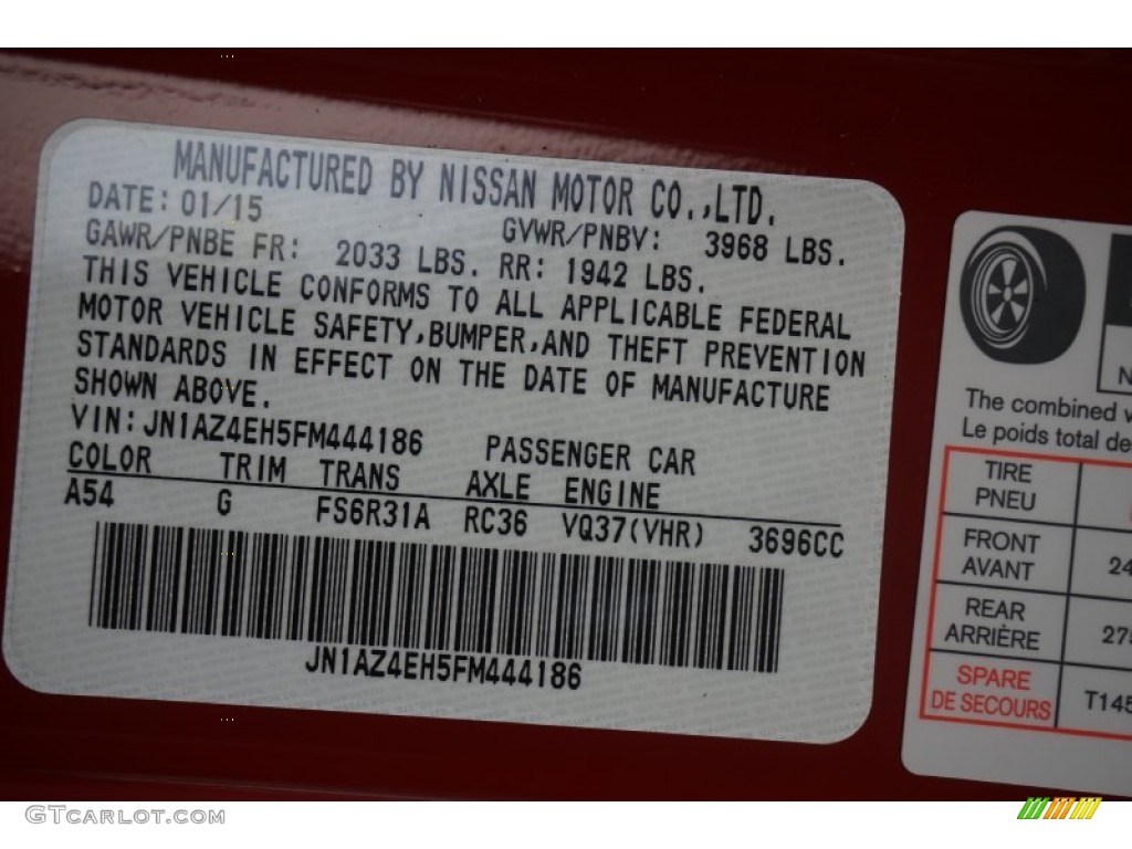 2015 370Z Color Code A54 for Solid Red Photo #103167170