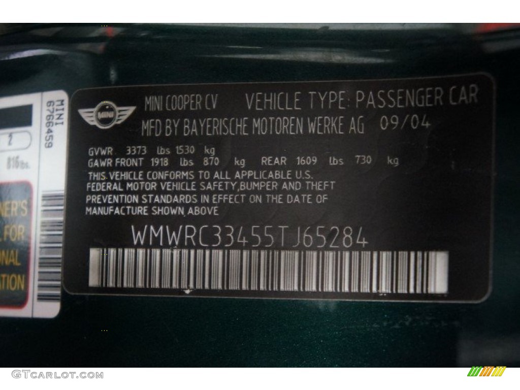 2005 Cooper Hardtop - British Racing Green Metallic / Space Grey/Panther Black photo #13
