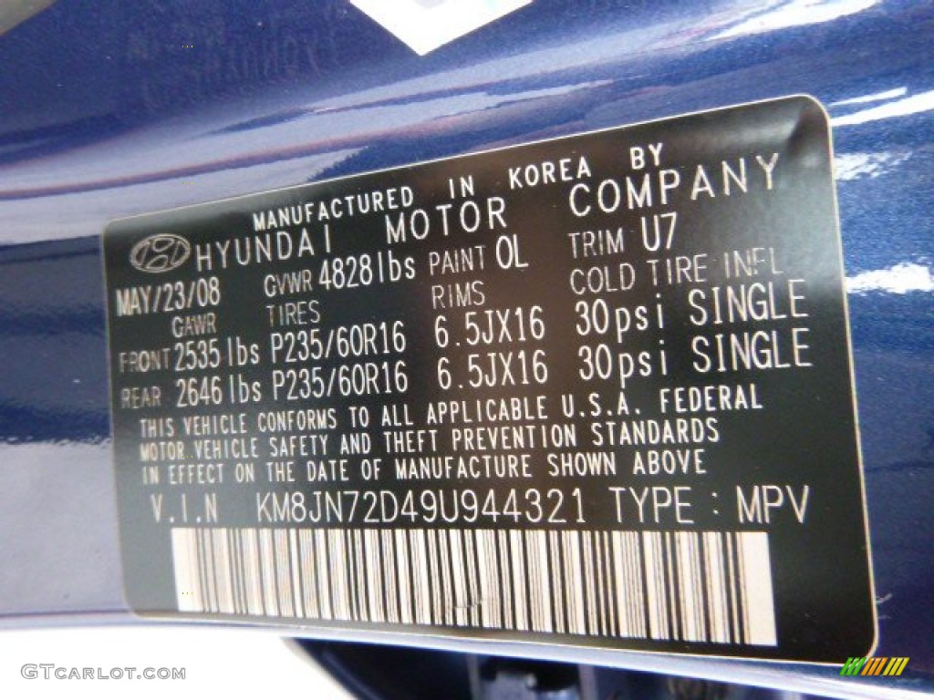 2009 Tucson SE V6 4WD - Nautical Blue / Gray photo #19