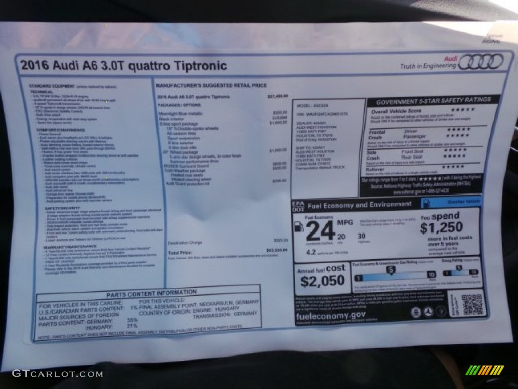 2016 Audi A6 3.0 TFSI Premium Plus quattro Window Sticker ...