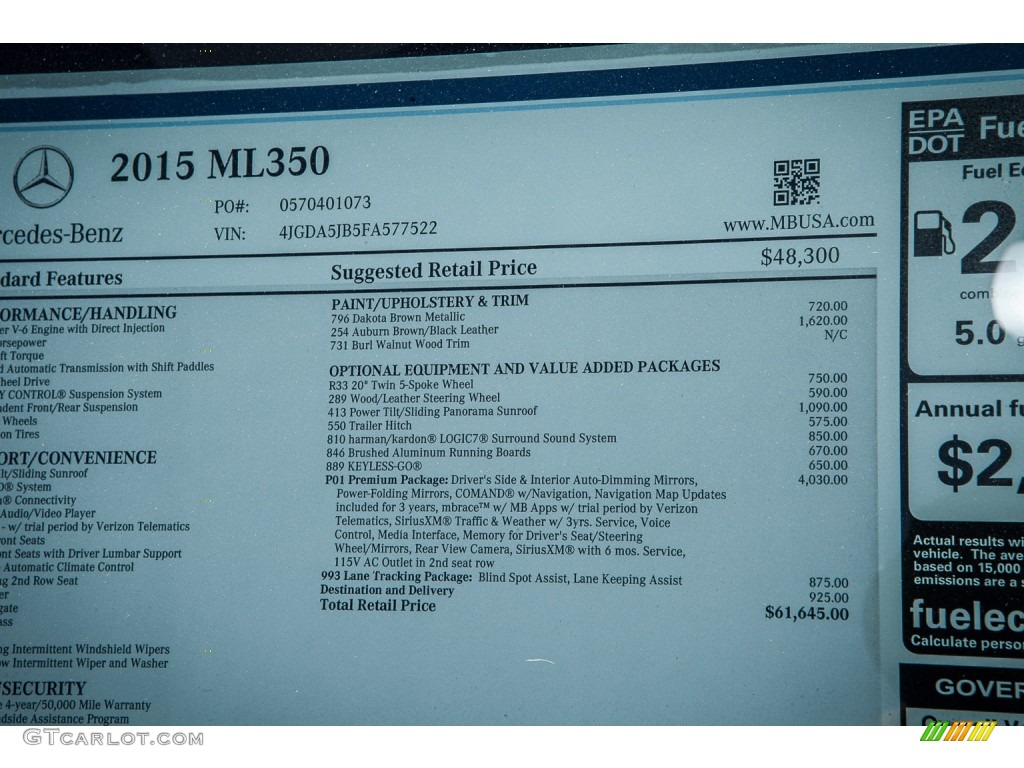 2015 Mercedes-Benz ML 350 Window Sticker Photo #103187212