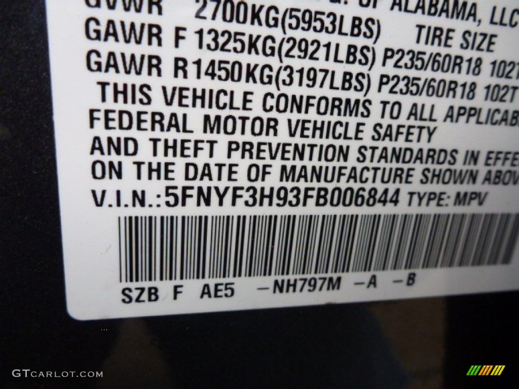 2015 Pilot Touring - Modern Steel Metallic / Black photo #25