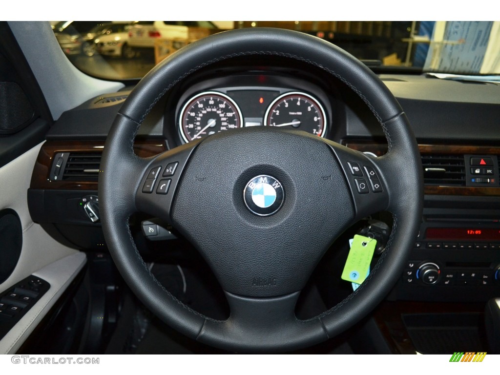 2011 BMW 3 Series 328i Sedan Oyster/Black Dakota Leather Steering Wheel Photo #103229806