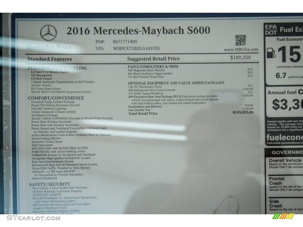 2016 S Mercedes-Maybach S600 Sedan - Magnetite Black Metallic / Black photo #11