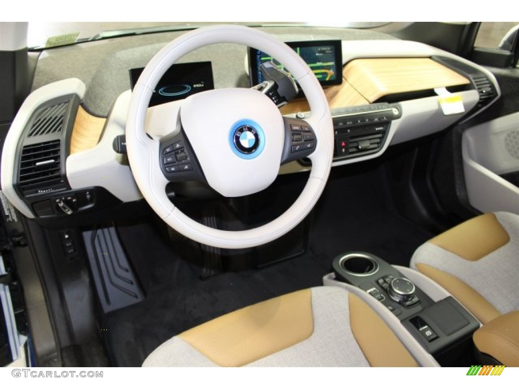 Giga Cassia Natural Leather & Carum Spice Grey Wool Cloth Interior 2015 BMW i3 with Range Extender Photo #103231459