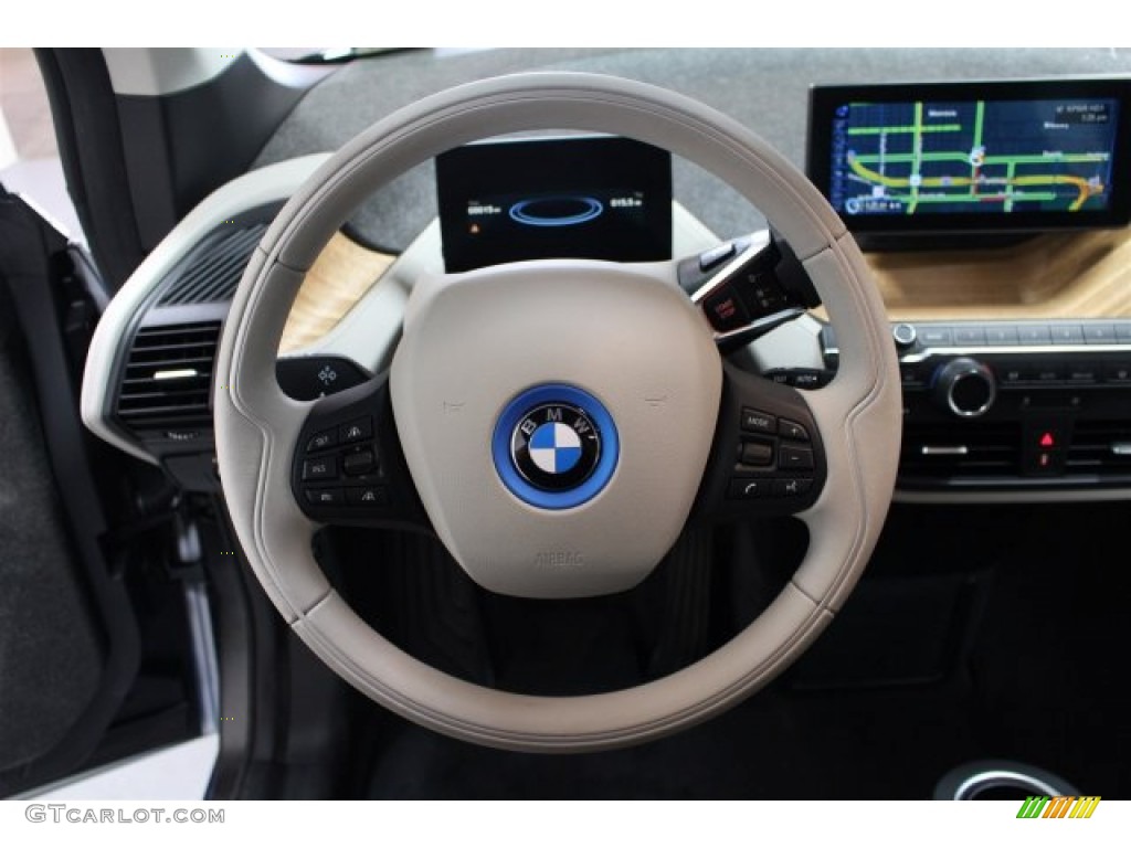 2015 BMW i3 with Range Extender Giga Cassia Natural Leather & Carum Spice Grey Wool Cloth Steering Wheel Photo #103231477