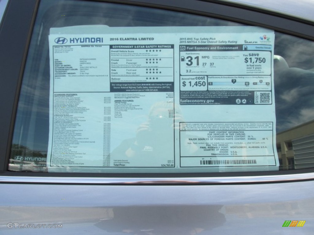 2016 Hyundai Elantra Limited Window Sticker Photo #103250936