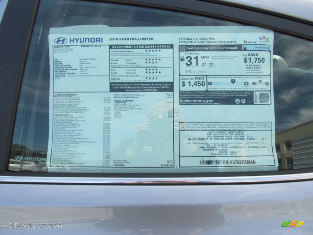2016 Hyundai Elantra Limited Window Sticker Photos