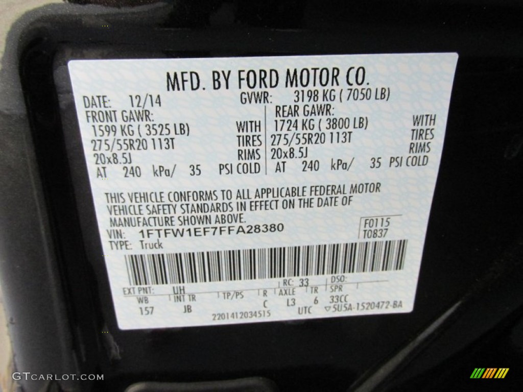 2015 Ford F150 XLT SuperCrew 4x4 Color Code Photos