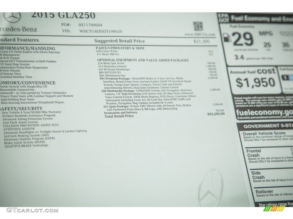 2015 Mercedes-Benz GLA 250 4Matic Window Sticker Photo #103302052