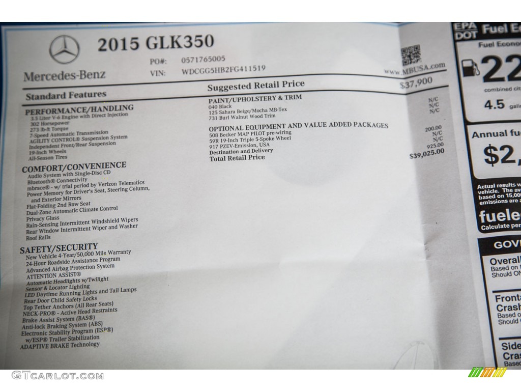 2015 Mercedes-Benz GLK 350 Window Sticker Photo #103302445