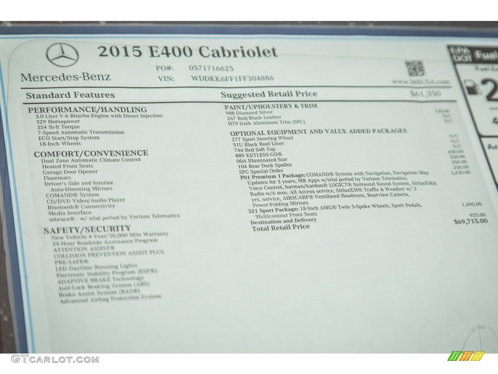 2015 Mercedes-Benz E 400 Cabriolet Window Sticker Photos