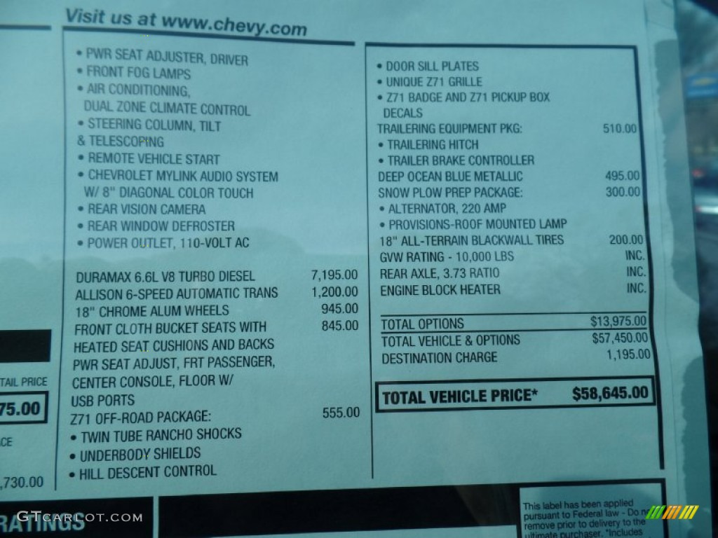 2015 Chevrolet Silverado 2500HD LT Crew Cab 4x4 Window Sticker Photo #103302911