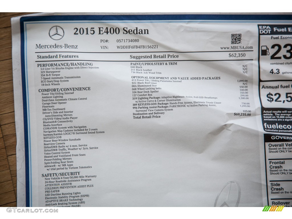 2015 Mercedes-Benz E 400 Sedan Window Sticker Photos
