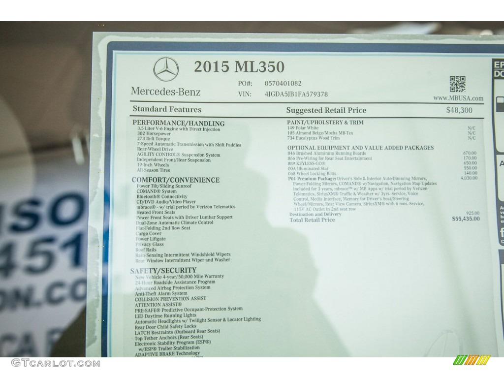 2015 Mercedes-Benz ML 350 Window Sticker Photo #103304308