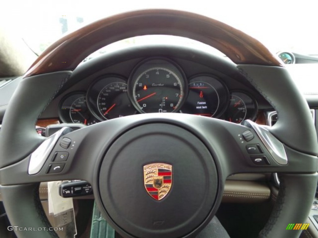 2015 Porsche Panamera Turbo Black/Saddle Brown Steering Wheel Photo #103308982