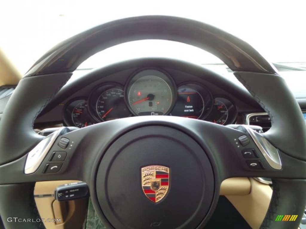 2015 Porsche Panamera S Black/Luxor Beige Steering Wheel Photo #103309732
