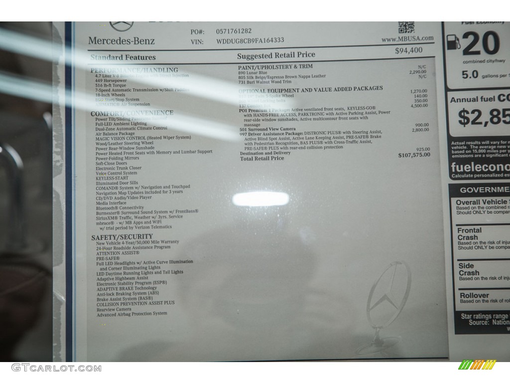2015 Mercedes-Benz S 550 Sedan Window Sticker Photo #103310018