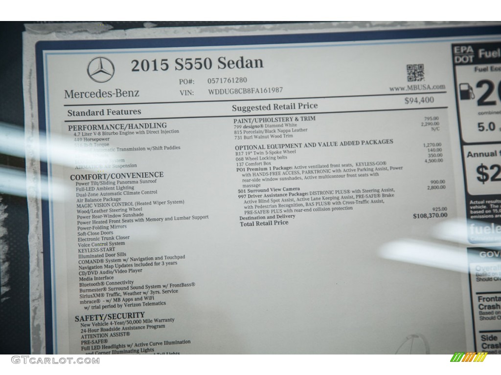 2015 Mercedes-Benz S 550 Sedan Window Sticker Photo #103310398