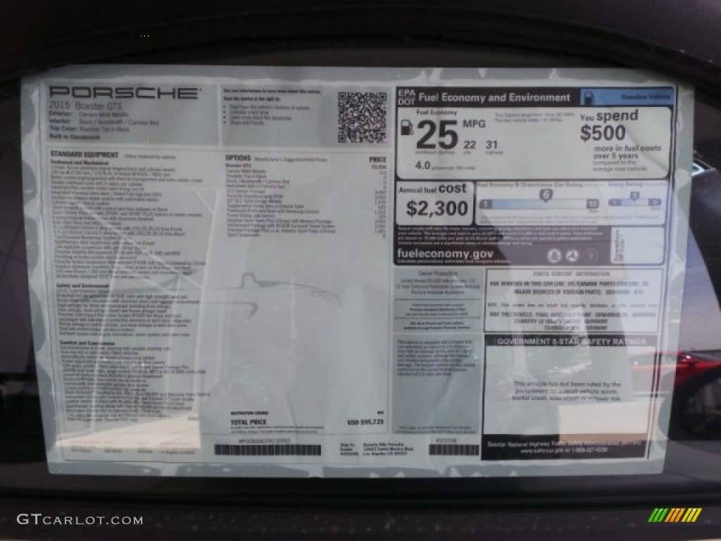 2015 Porsche Boxster GTS Window Sticker Photo #103311787
