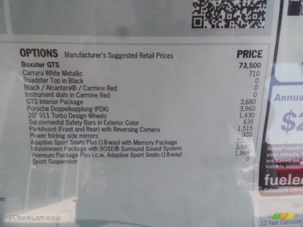 2015 Porsche Boxster GTS Window Sticker Photo #103311805