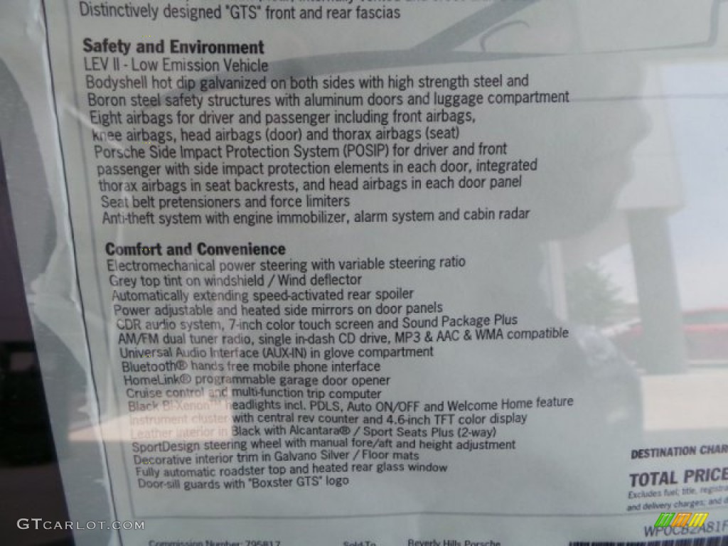 2015 Porsche Boxster GTS Window Sticker Photo #103311841
