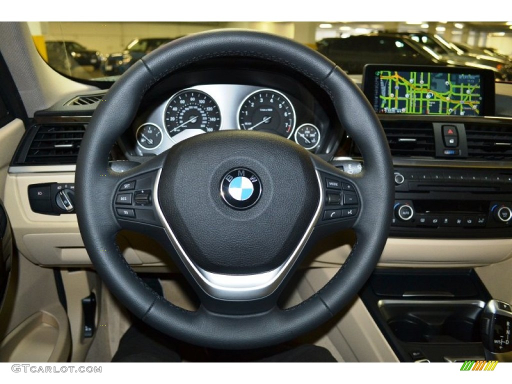 2015 BMW 3 Series 328i Sedan Venetian Beige Steering Wheel Photo #103319062