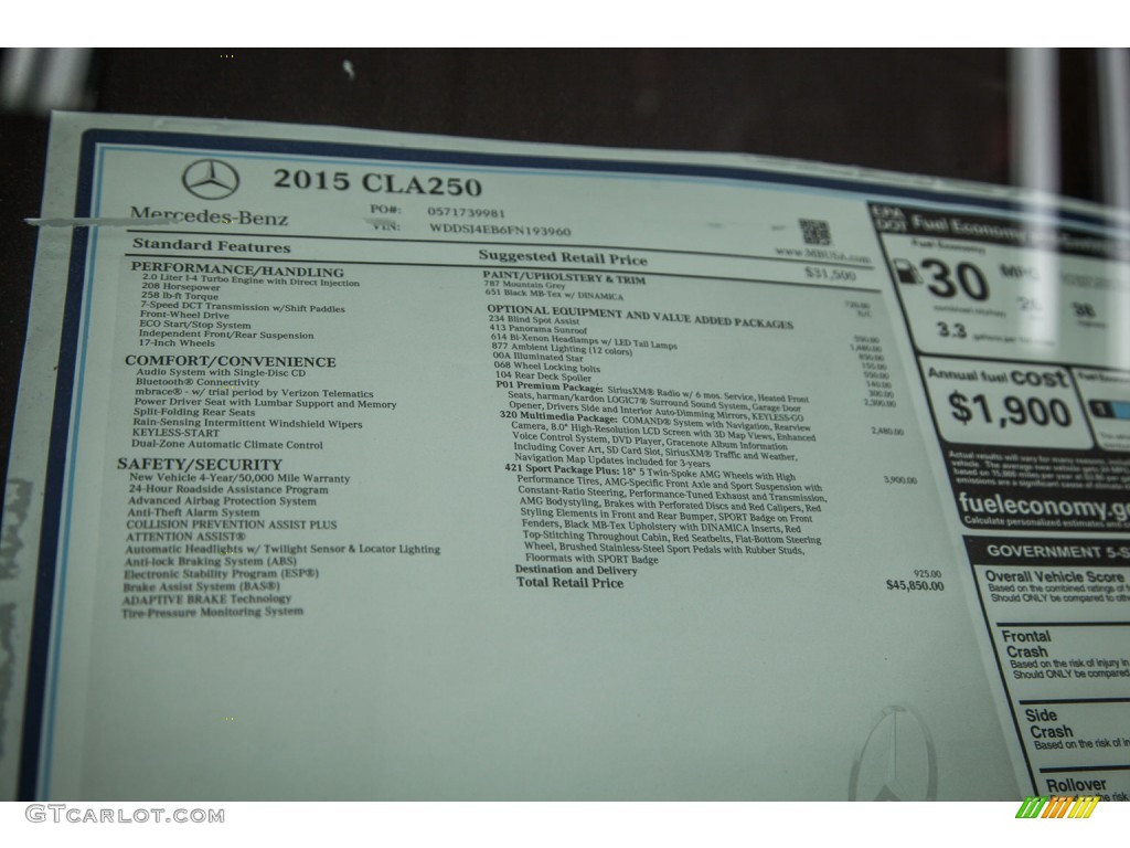 2015 Mercedes-Benz CLA 250 Window Sticker Photo #103330892