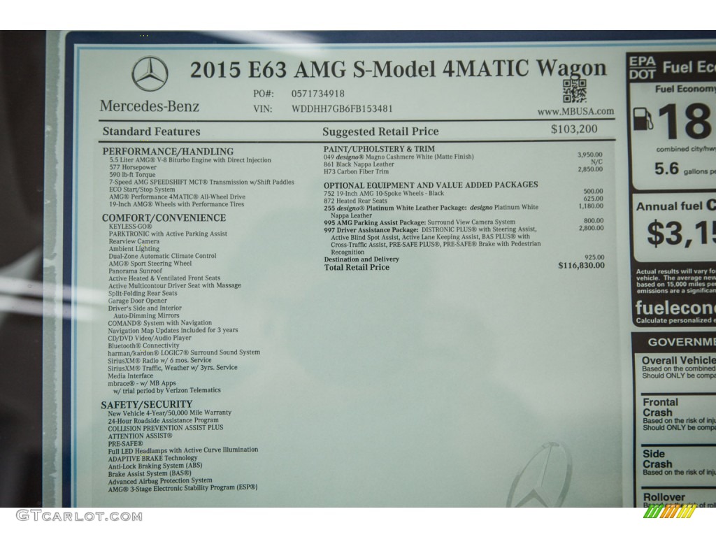 2015 E 63 AMG S 4Matic Wagon - designo Magno Cashmere White / designo Platinum White photo #12
