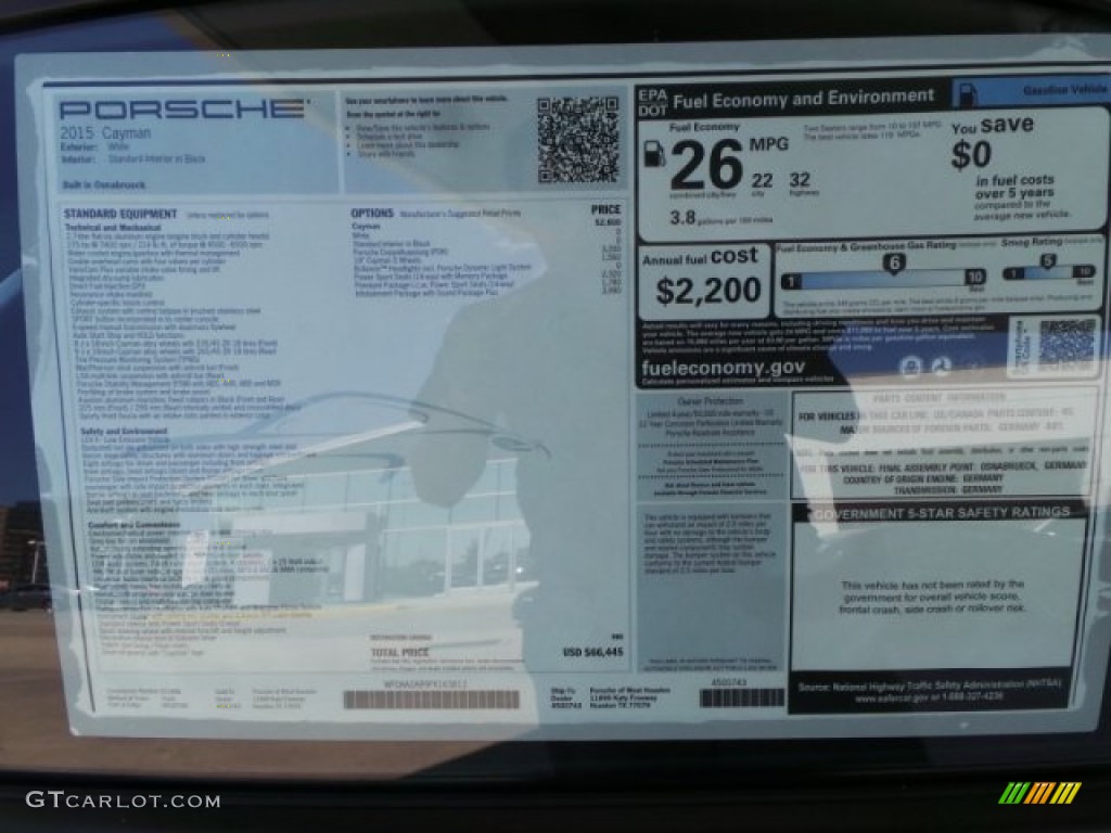 2015 Porsche Cayman Standard Cayman Model Window Sticker Photo #103339751