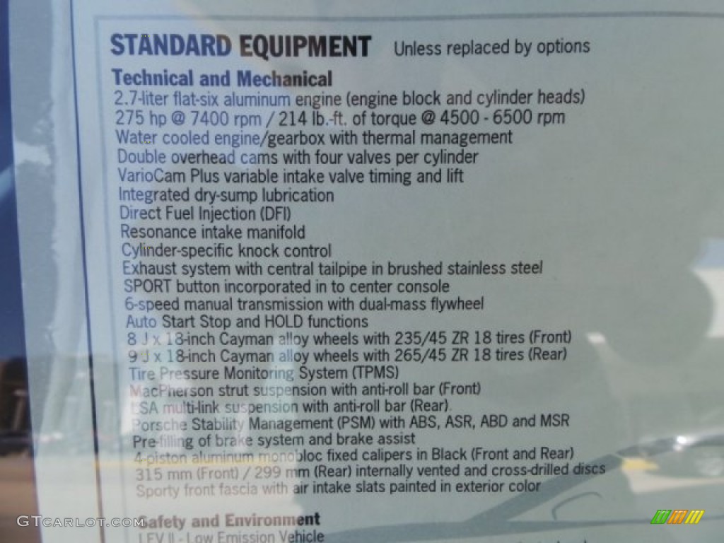 2015 Porsche Cayman Standard Cayman Model Window Sticker Photo #103339793