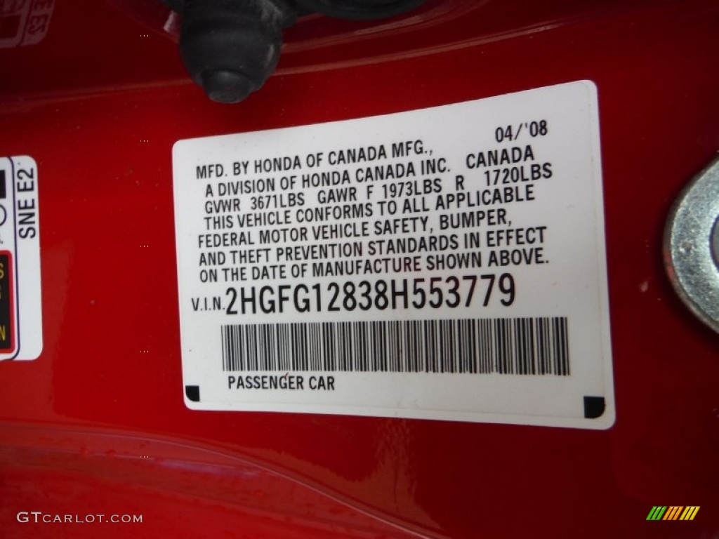 2008 Civic EX Coupe - Rallye Red / Black photo #19
