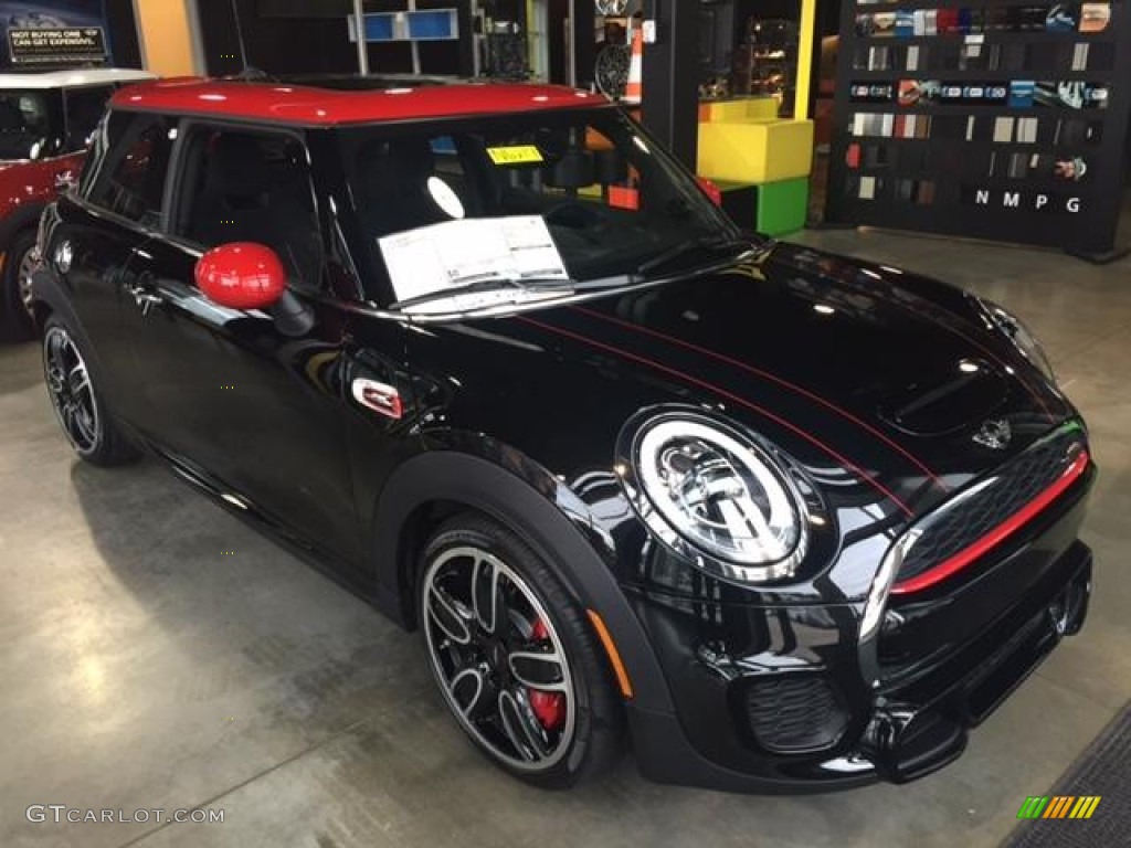 2015 Cooper John Cooper Works 2 Door - Midnight Black Metallic / JCW Double Stripe Carbon Black/Dinamica photo #1