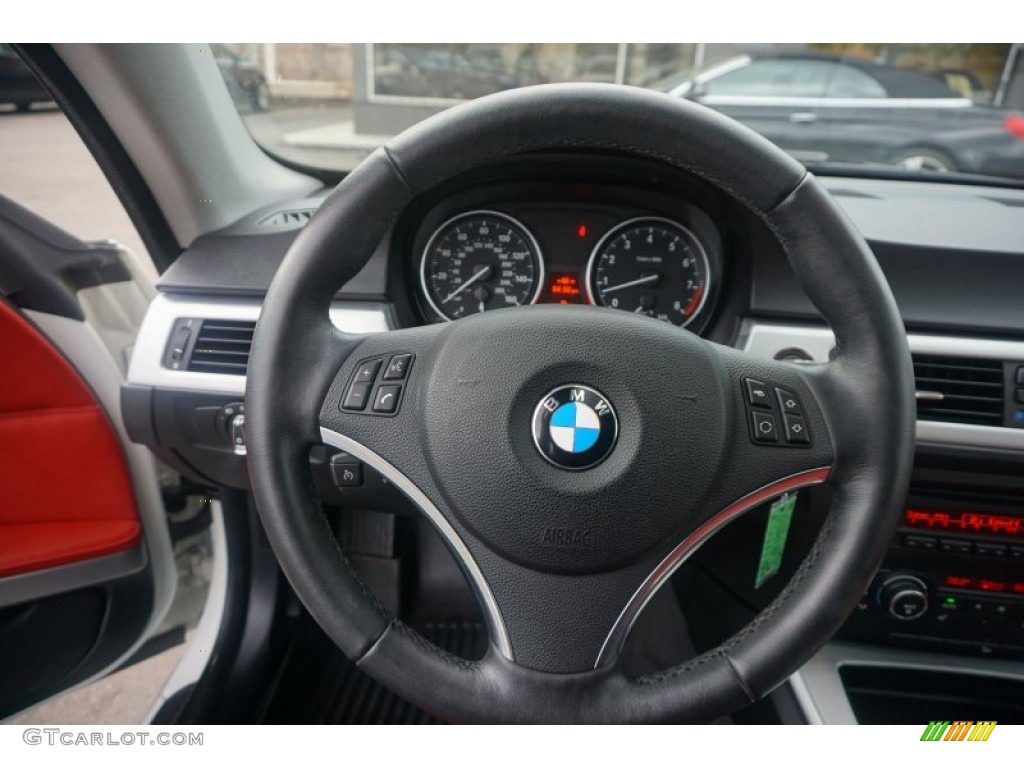 2012 BMW 3 Series 328i xDrive Coupe Coral Red/Black Steering Wheel Photo #103392059