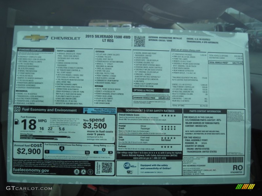 2015 Chevrolet Silverado 1500 LT Regular Cab 4x4 Window Sticker Photo #103400557