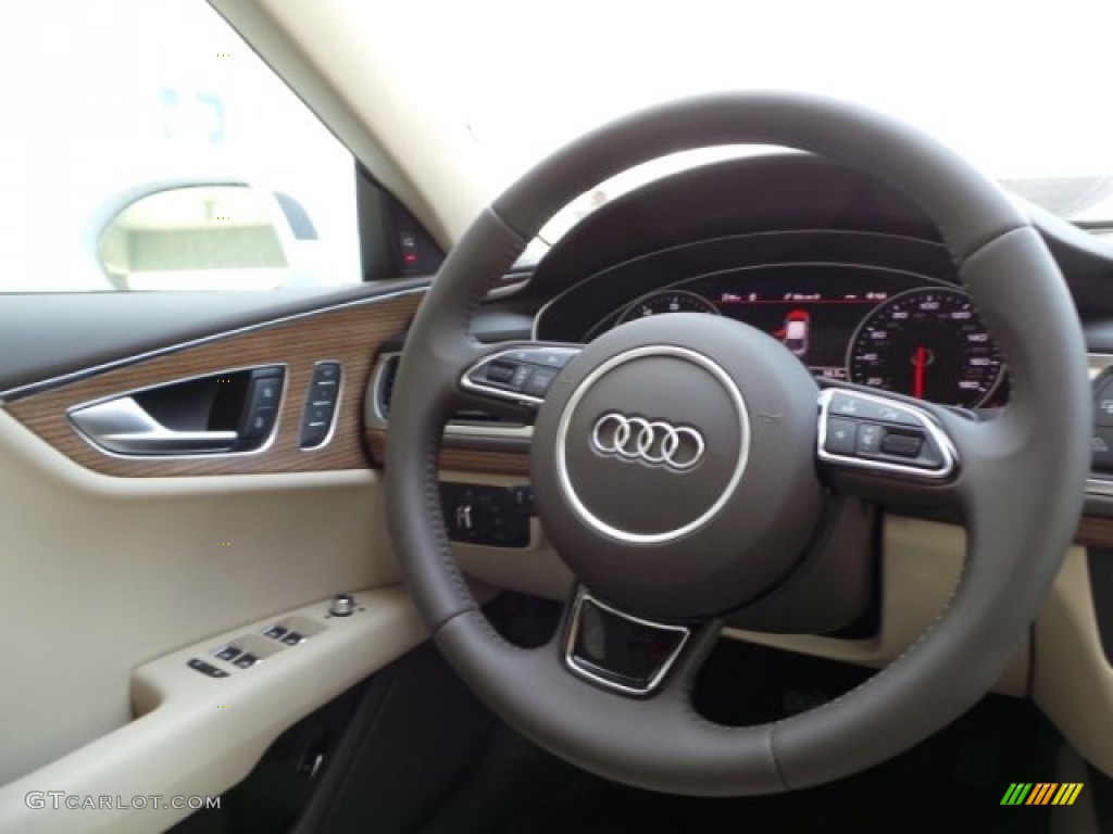 2016 Audi A7 3.0 TFSI Premium Plus quattro Atlas Beige Steering Wheel Photo #103411045