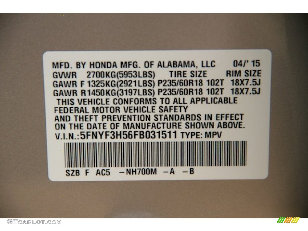 2015 Pilot EX-L - Alabaster Silver Metallic / Black photo #23