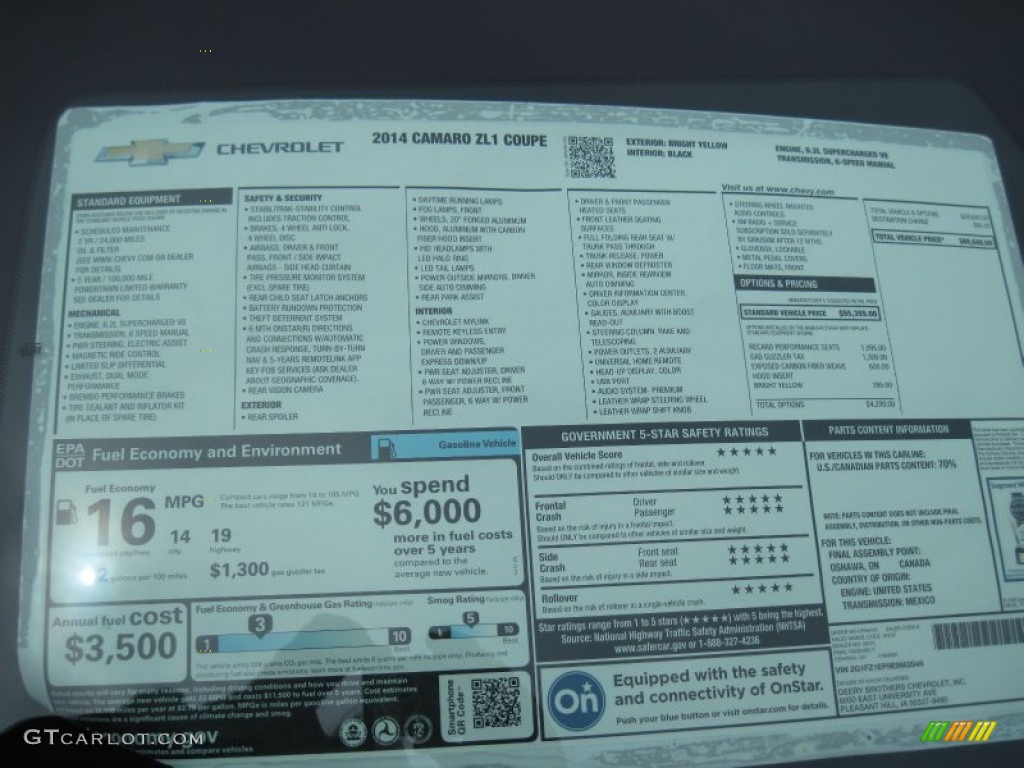 2014 Chevrolet Camaro ZL1 Coupe Window Sticker Photo #103442220
