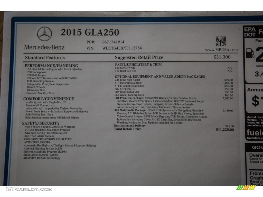 2015 Mercedes-Benz GLA 250 4Matic Window Sticker Photo #103502168