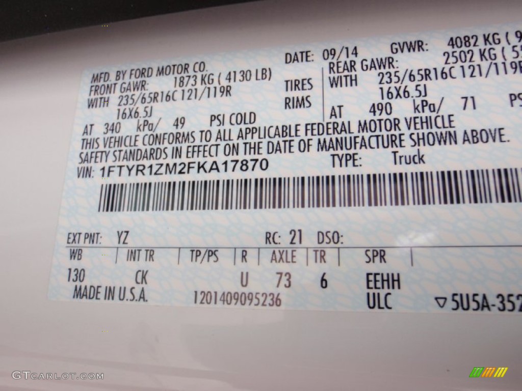 2015 Ford Transit Van 250 LR Regular Color Code Photos