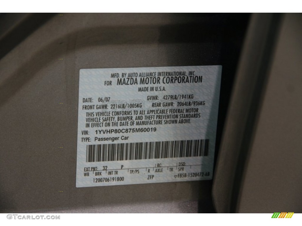 2007 MAZDA6 i Sport Sedan - Tungsten Gray Metallic / Black photo #15