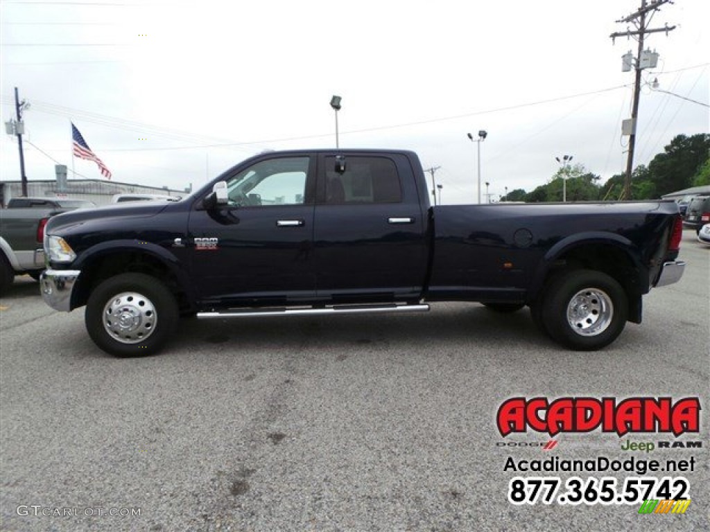 2012 Ram 3500 HD Laramie Crew Cab 4x4 Dually - True Blue Pearl / Light Pebble Beige/Bark Brown photo #3