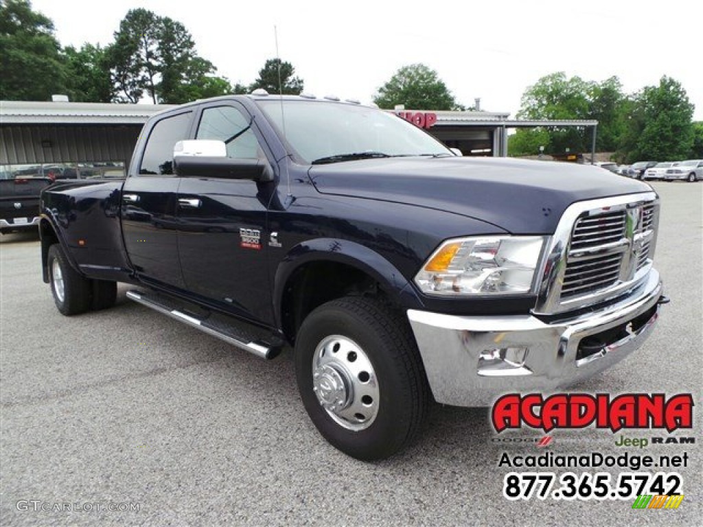 2012 Ram 3500 HD Laramie Crew Cab 4x4 Dually - True Blue Pearl / Light Pebble Beige/Bark Brown photo #11