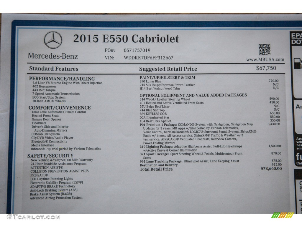 2015 E 550 Cabriolet - Lunar Blue Metallic / Silk Beige/Espresso Brown photo #9