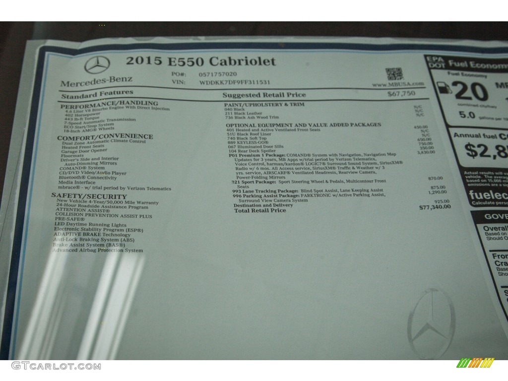 2015 Mercedes-Benz E 550 Cabriolet Window Sticker Photos