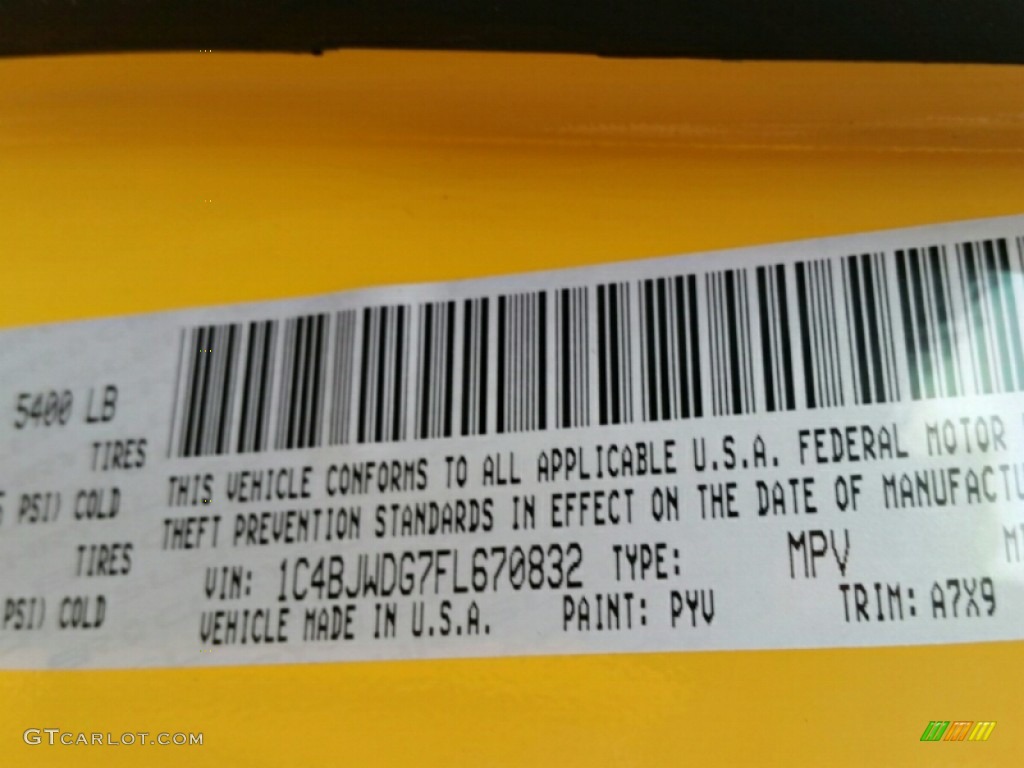 2015 Wrangler Unlimited Color Code PYV for Baja Yellow Photo #103555875