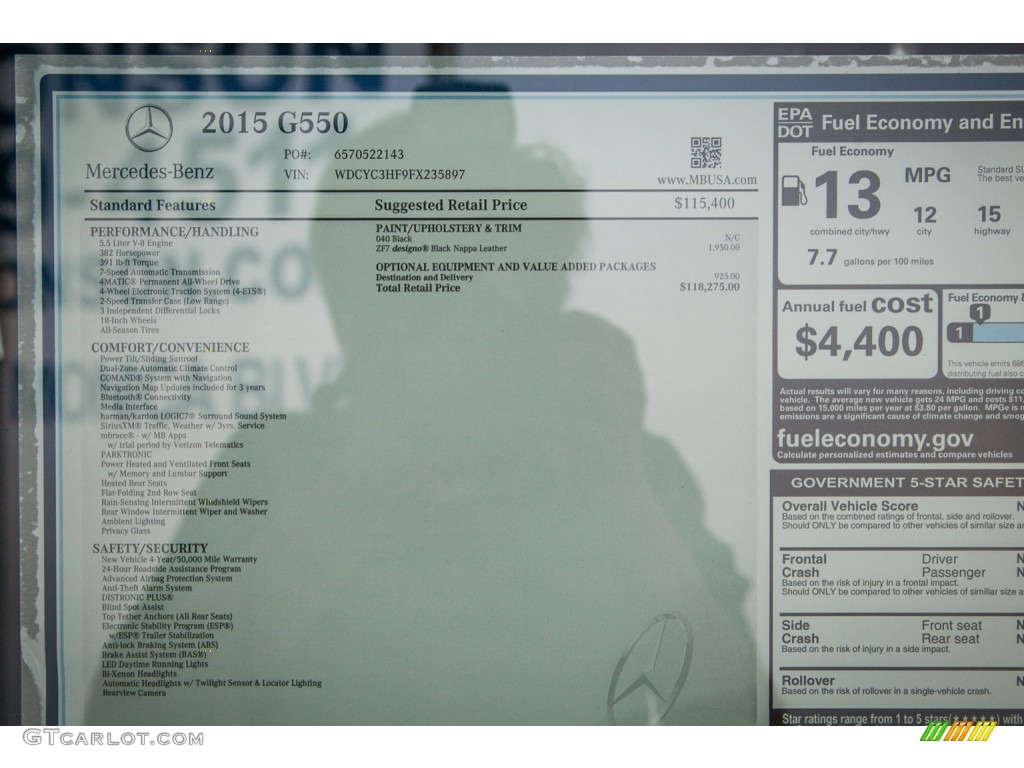 2015 Mercedes-Benz G 550 Window Sticker Photo #103557060