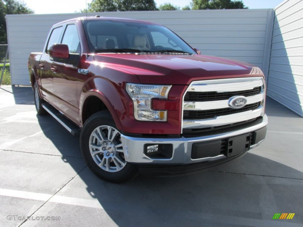 2015 F150 Lariat SuperCrew - Ruby Red Metallic / Medium Light Camel photo #1