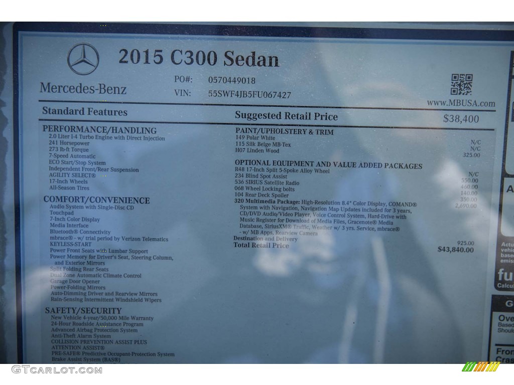 2015 Mercedes-Benz C 300 Window Sticker Photo #103584000